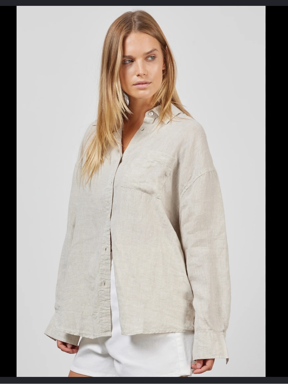 Academy brand women’s Linen Button-Up Shirt in Natural Beige